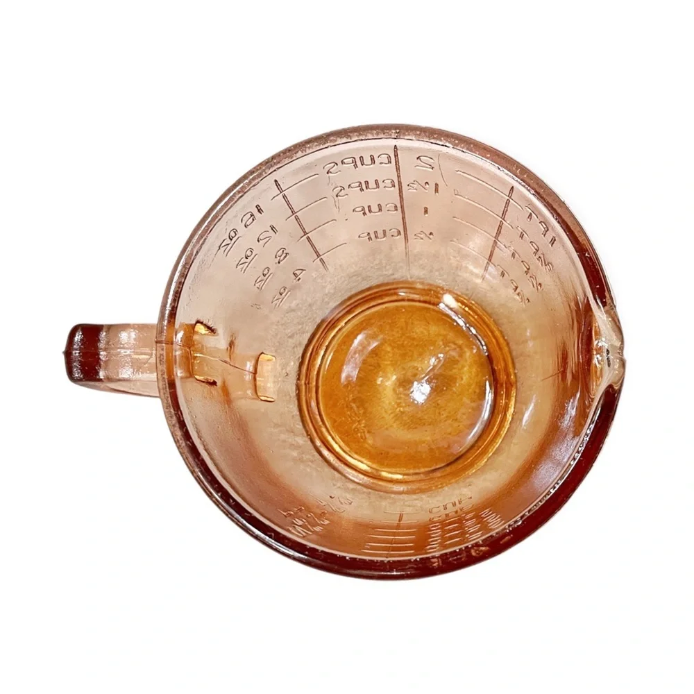 Depression Era Pink Peach Amber Glass Citrus Juicer Reamer w/2 Cup Measuring Cup - Picture 8 of 11